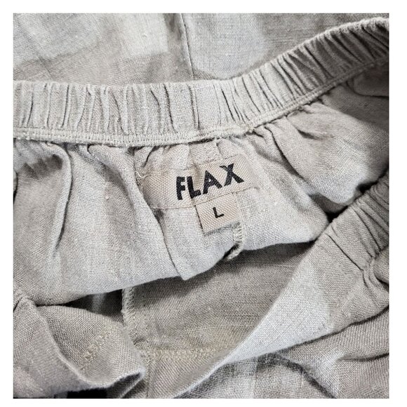 FLAX Beige Elastic Waist Pull-On Linen Pants With Pockets - Women's L - Picture 4 of 5